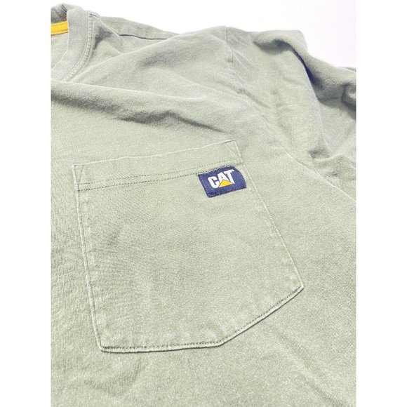 Mens Green Construction CAT Caterpillar XXL Label Pocket T-Shirt Workwear, As is - Picture 6 of 9